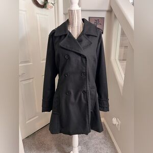 URBAN REPUBLIC BLACK DOUBLE BREAST POCKET WOOL BLEND TRENCH COAT JACKET PLUS 2X